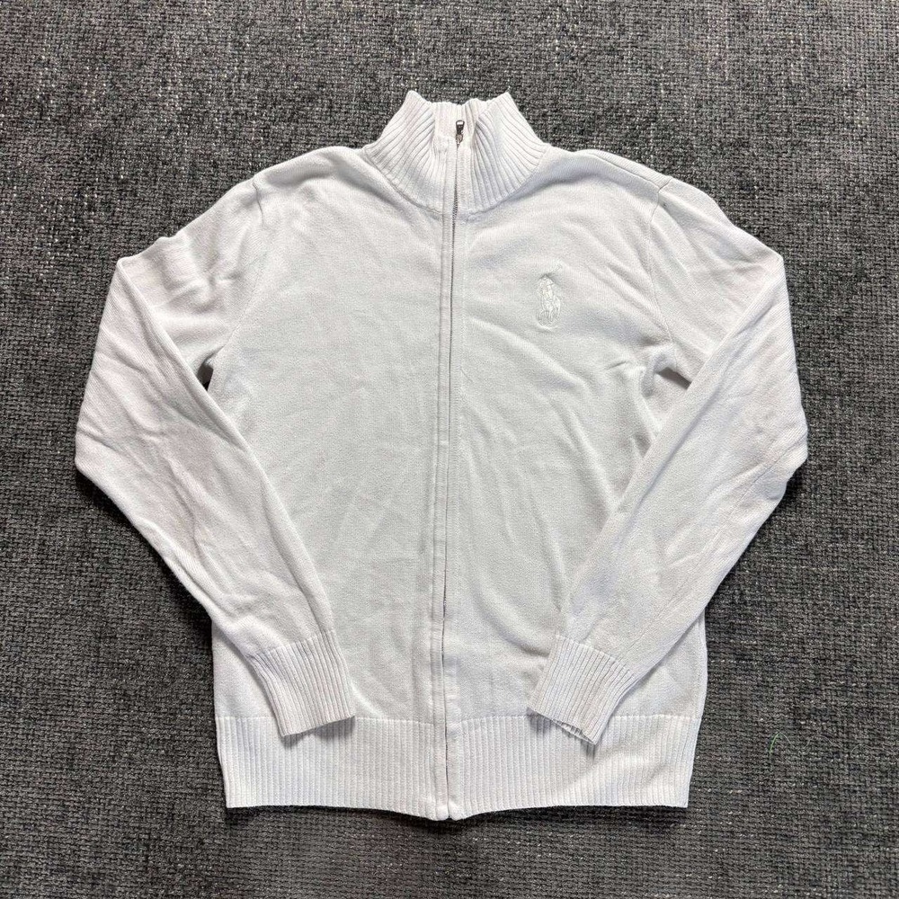 Polo Ralph Lauren Golf Sweater Women M White Full Zip Knit Mock Neck Logo